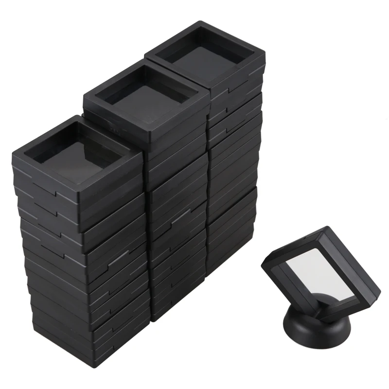 Coin Display Box - Set Of 30 3D Floating Frame Display Holder with Stands for , AA Medallions, Jewelry, Black-AT48