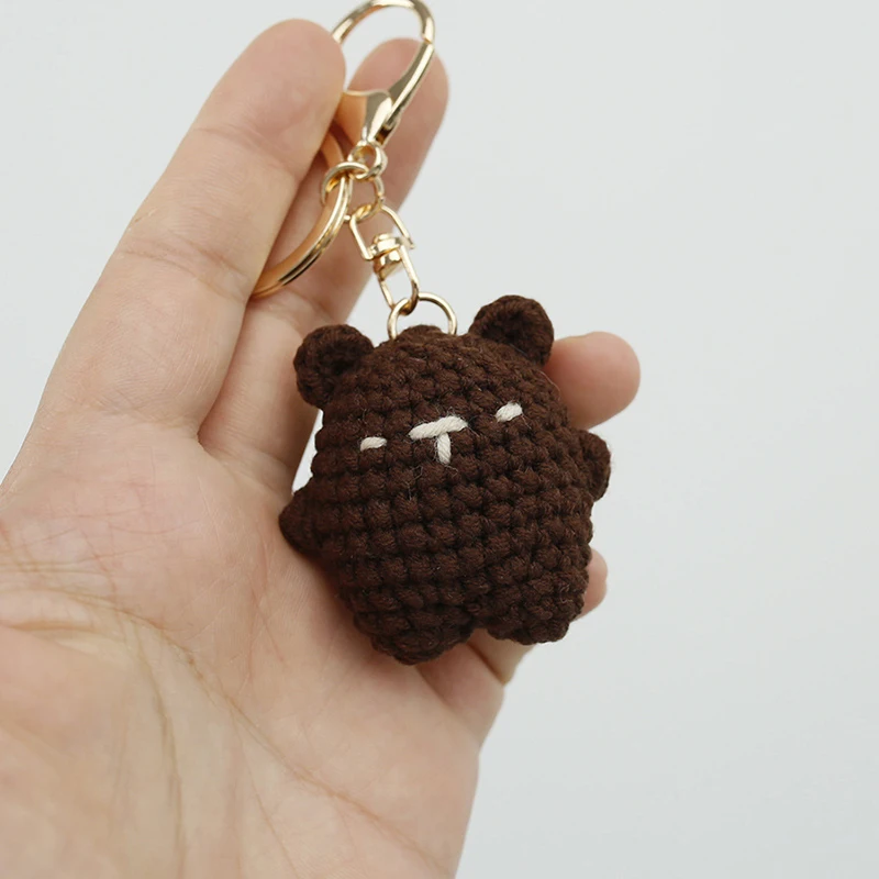 Bonito Pequeno Urso Casal Chaveiros, Boneca única de tricô Cartoon, Chaveiros Chaves Acessórios, Pingente De Saco Kawaii, Crochet Keychain