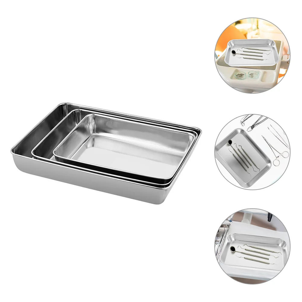 

3pcs Stainless Steel Serving Baking Pan Deep Edged Food Storage Plate Reusable Metal Dessert Tray For Kitchen Bbq Party
