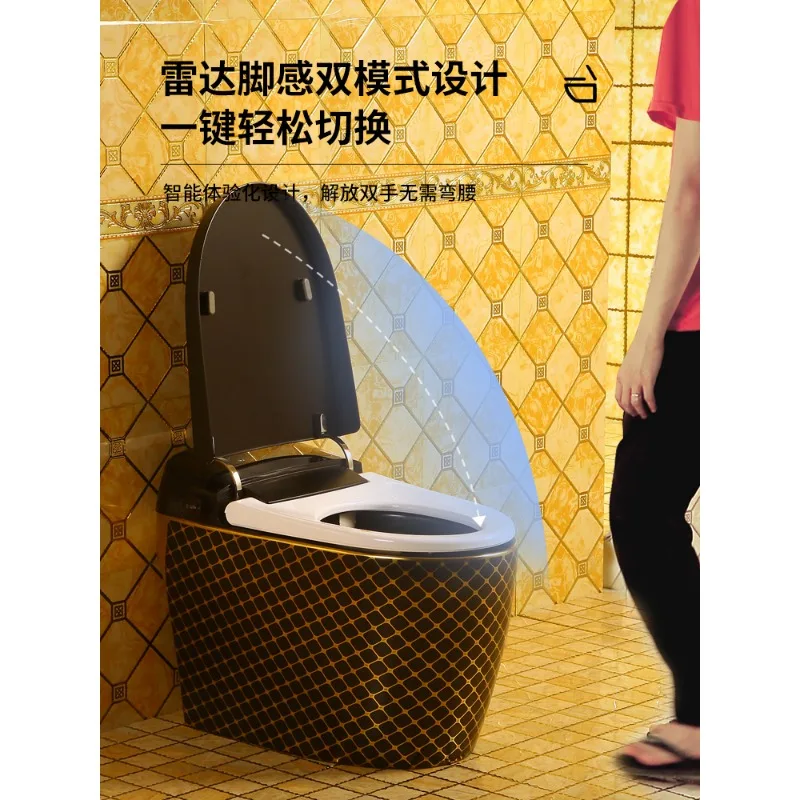 Black-and-gold intelligent toilet full-automatic flip integrated household electric instant hot remote control flushing gold-pla