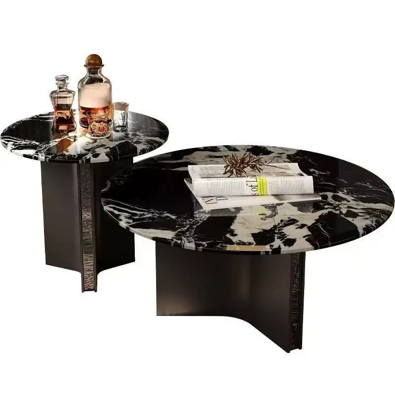

Italian marble round coffee table combination light luxury home hotel modern simple tea table living room size round combination