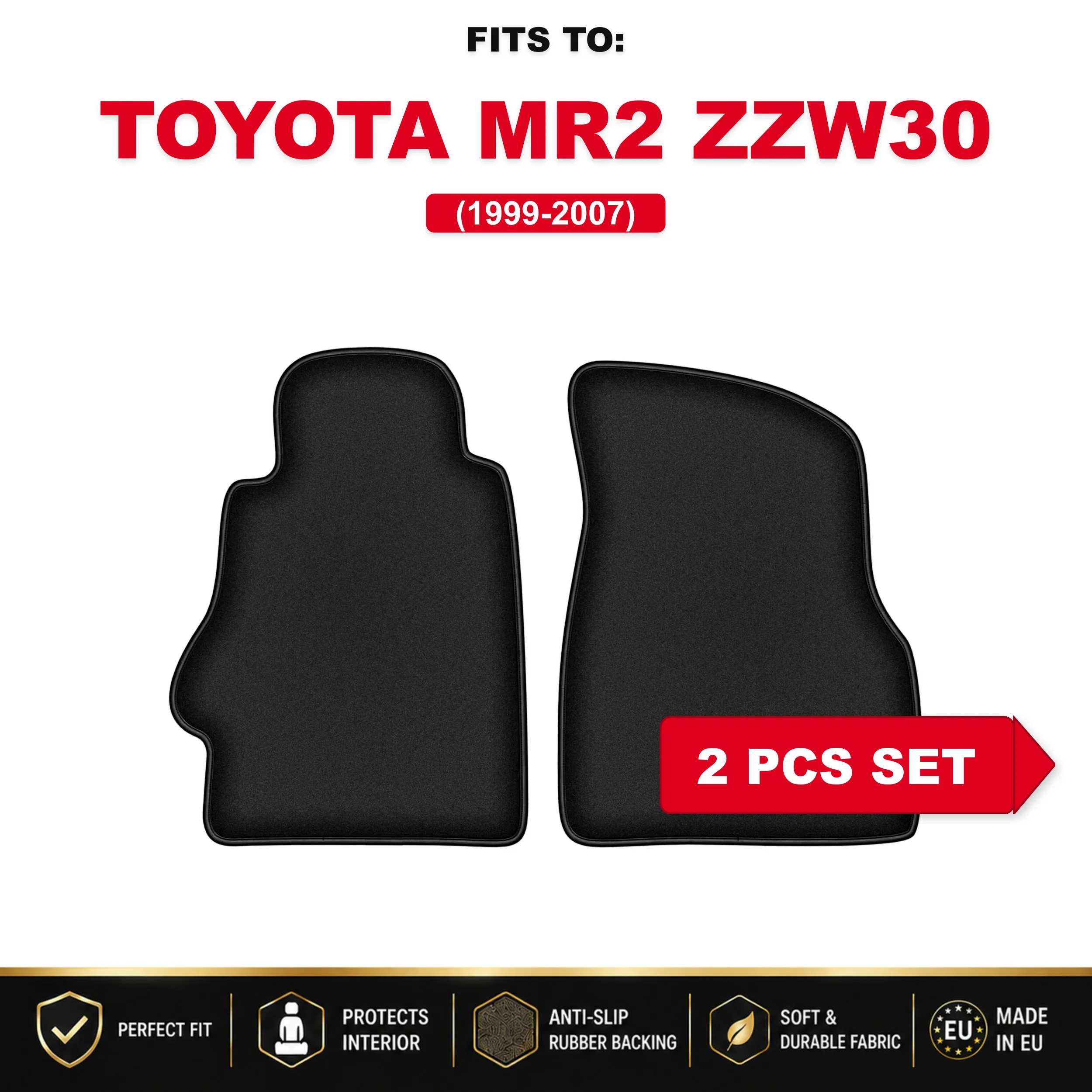 Velours zwarte autovloermatten, 2 stuks Voor: Toyota MR2 ZZW30 1999-2007 bijpassende automattenset