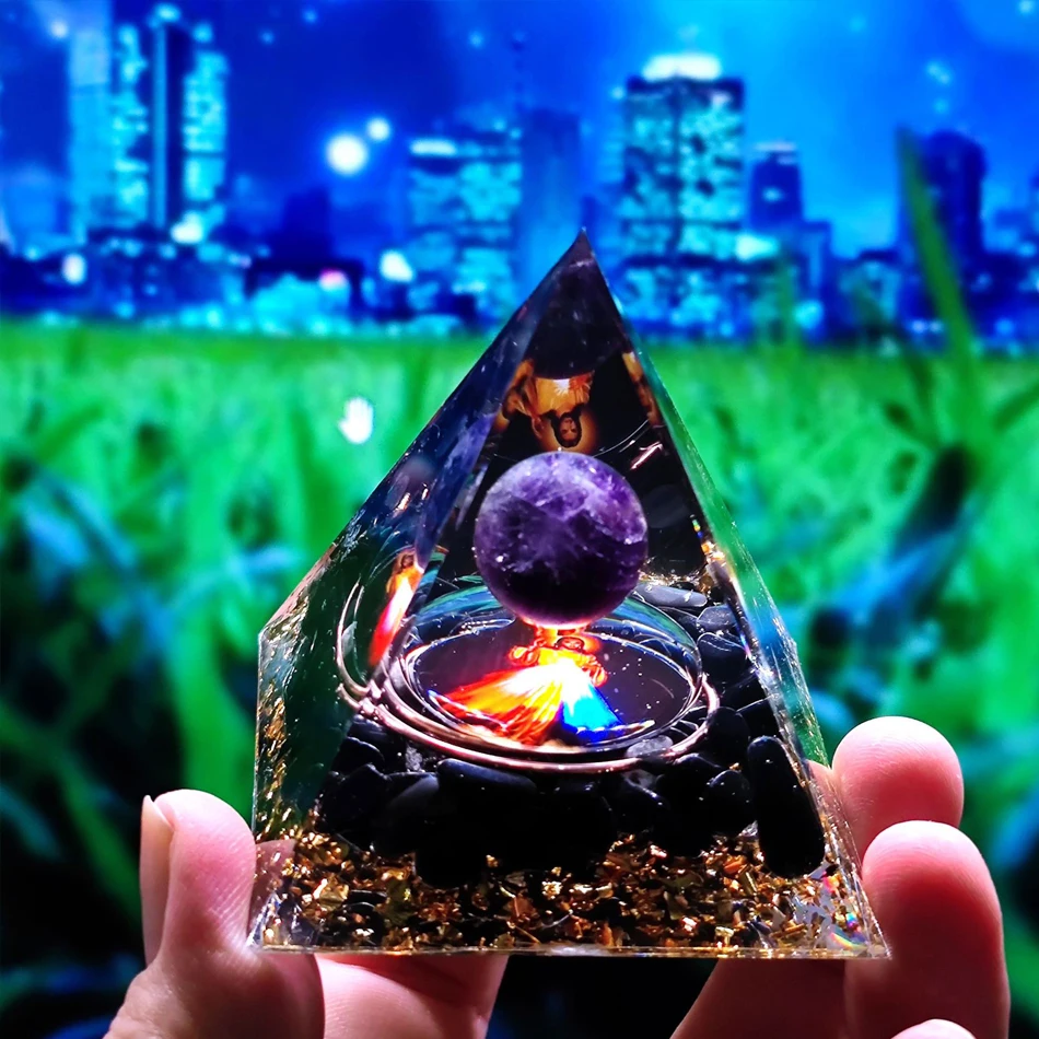 Orgonite Pyramid Healing Crystals Energy Generator Amethyst Natural Stone Pendulum Reiki Chakra Meditation Tool Room Decorations
