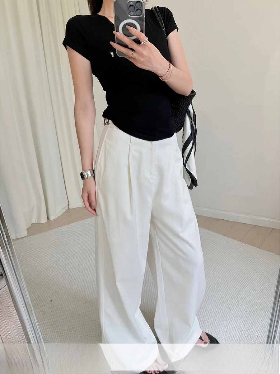 

Брюки женские MUCCHIC, белые, с высокой талией, широкие, из хлопкового материала, повседневные, комфортные, длинные