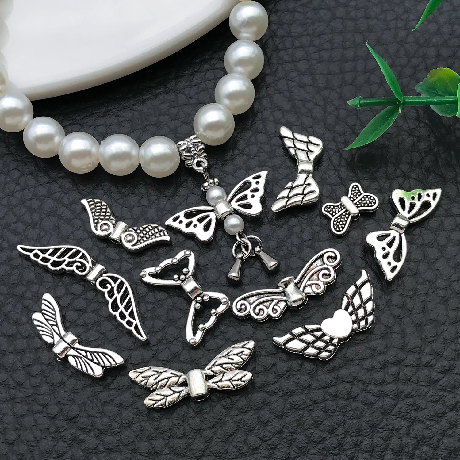 30pcs/set Tibetan Silver Angel Wings Vintage Butterfly Feather Handmade DIY Jewelry Alloy Accessories - Bracelet Spacer Beads