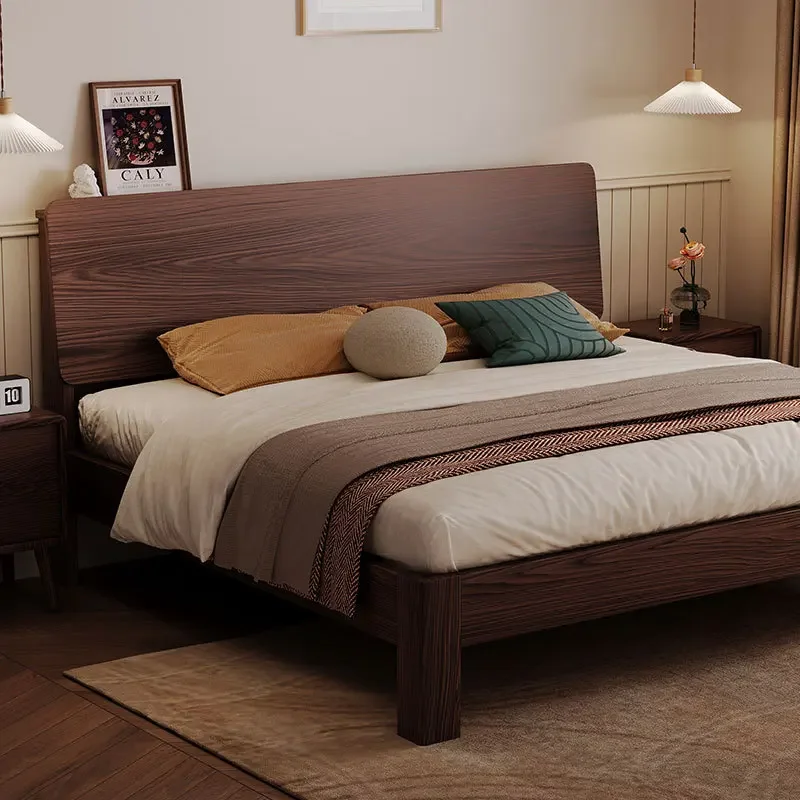 Full solid wood bed, modern and simple, small bedroom double bed