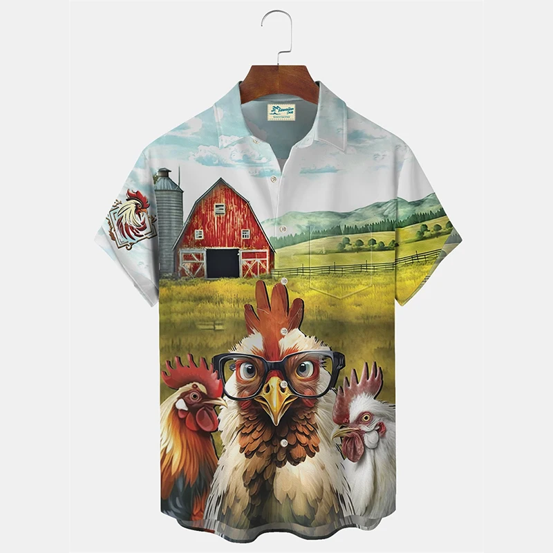 

Funny Anime Cartoon Rooster Shirts For Men Clothing Hawaiian Casual Vacation Short Sleeve Lapel Shirt 2025 Summer New Blouse