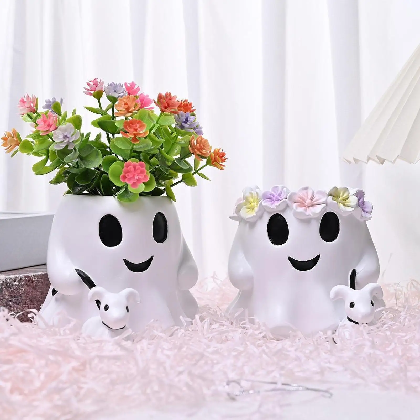 

Halloween Ghost Bucket Flower Vase Pen Holder Balcony Home Resin Planter Pot