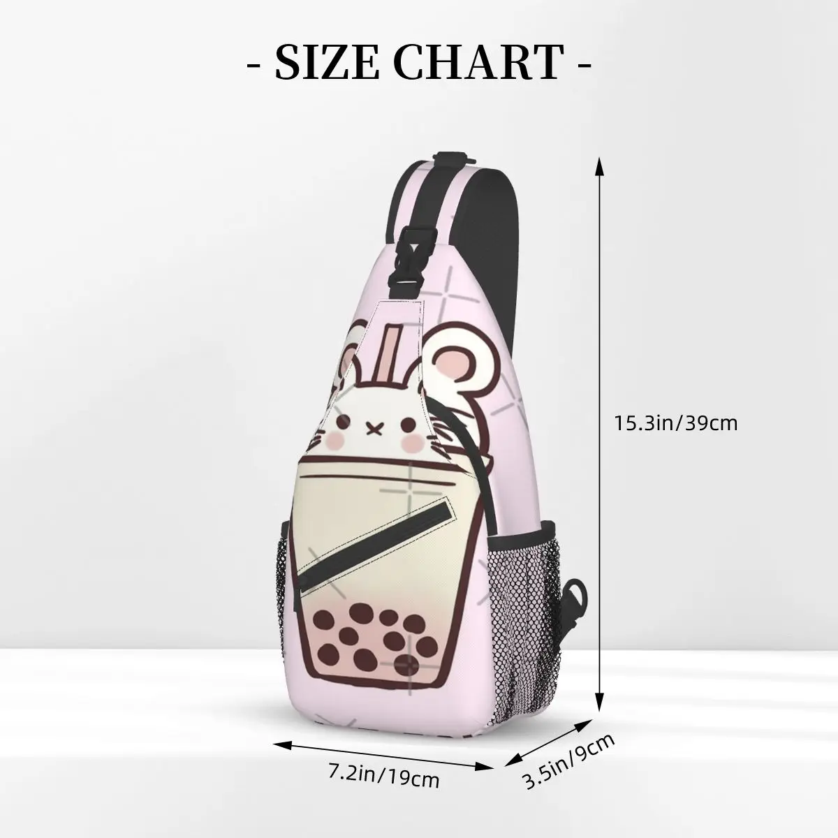 Boba Mouse Illustration Chest Bag Modern With Zipper Mesh Bag Travel Cross chest bag Customizable