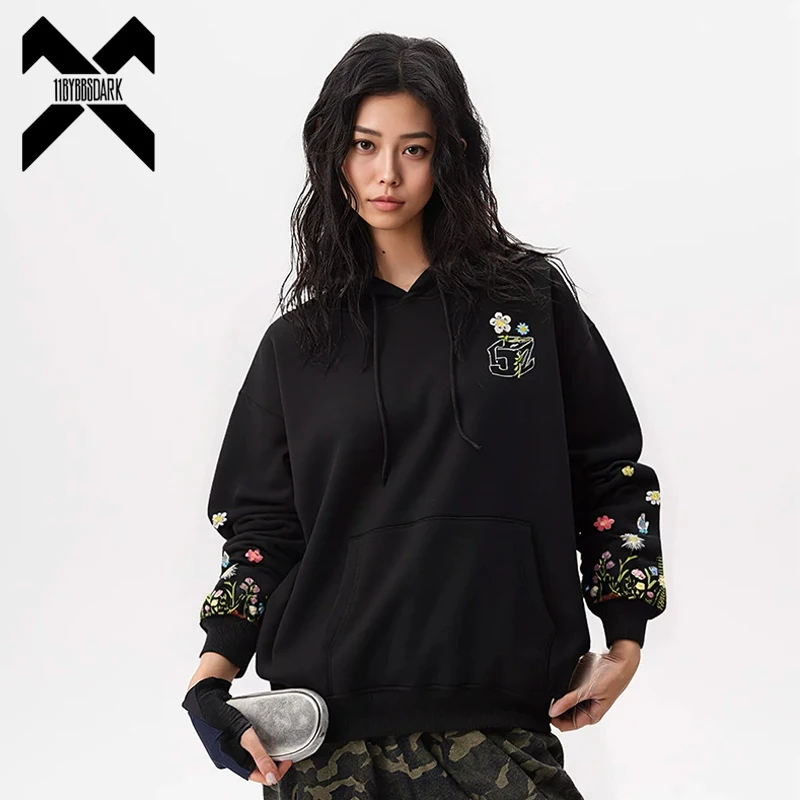 

Men's Flower Embroidered Hoodie Pullover Unisex Sweatshirt 2025 Autumn Casual Hip Hop Streetwear Hooded Top