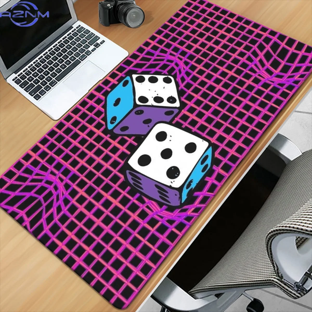 1pc Dice on Purple Grid Pattern HD Printed Pad for Desk, Multi Functional XXL Mousepad, Keyboard Gaming Mouse Mats, Office Compu