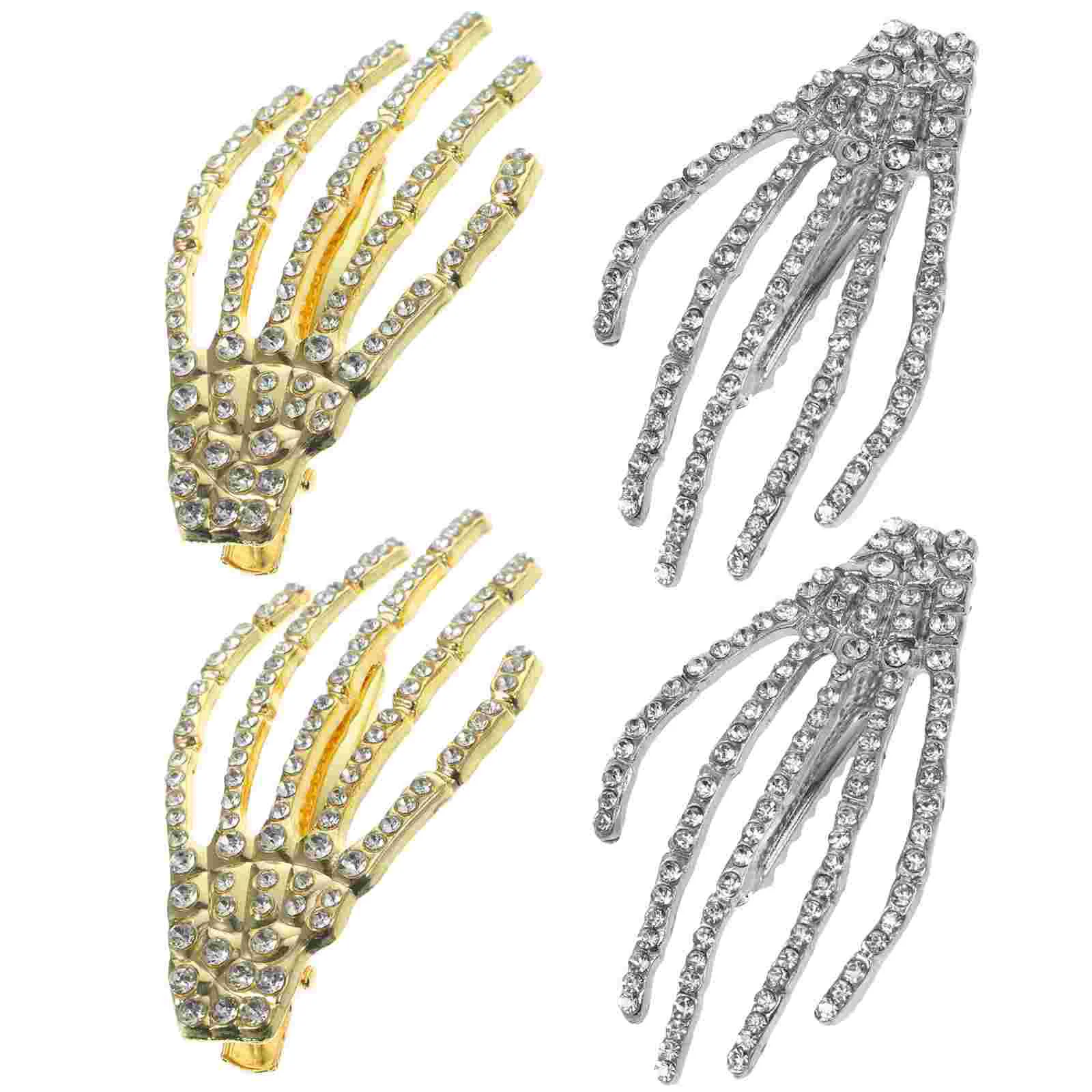 4 Pcs Skull Hair Clip Rhinestone Trinket Claw Clips Hand Shape Barrettes for Halloween Demon