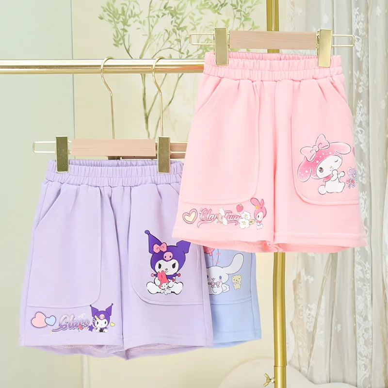 Sanrio Girls' New Shorts Pure Cotton Medium Pants Beach Pants Sweatpants Casual Cute Cartoon My Melody Girls Clothing Gift