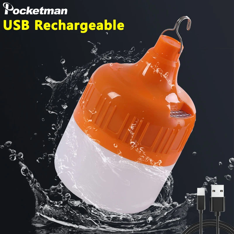 

Portable LED Bulb USB Rechargeable Outdoor Wireless Light Waterproof Camping Tent Light with Hook Super Bright 3Modes Night Lamp