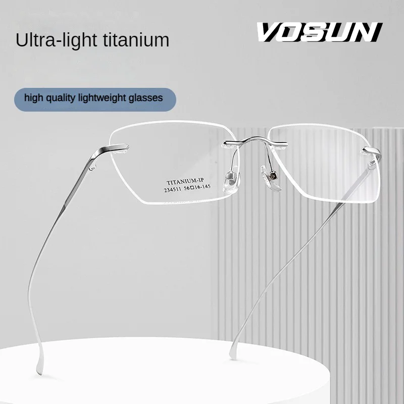 VOSUN Classic Rimless Titanium Men's glasses frame Myopia Spectacles Lightweight Optical Prescription  Female glasses frame ﻿