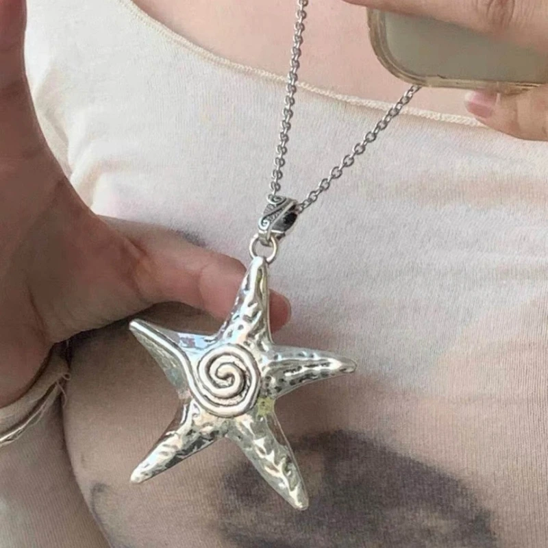 Ocean Theme Pendant Necklace Exaggerate Starfish Choker Chain Fashion Jewelry For Women Teens Beach Vacation Necklace Decor