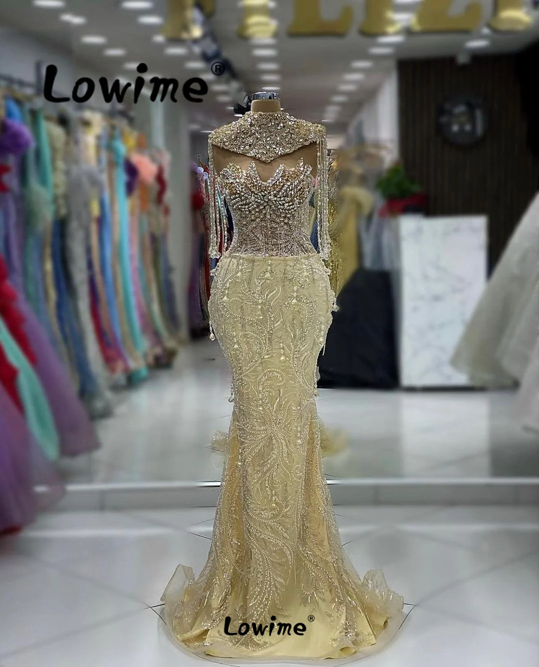 

Вечерние платья цвета шампанского с жакетом Aso Ebi, свадебное платье с юбкой-годе со стразами и бисером, индивидуальный пошив