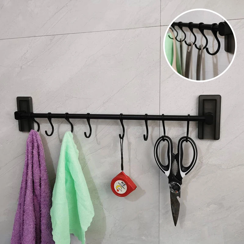 Punch-free Kitchen Hook Rack Kitchen Organizer Hooks Wall Hanger for Knife Spoon Pot Lid Holder Kitchen Supplies Storage Shelf