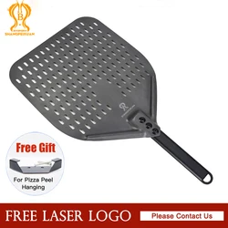 SHANGPEIXUAN Perforated Turning Peel 12 Inch Rectangular Pizza Shovel Aluminum Hard Coating Pizza Peel Paddle Short Pizza Tool