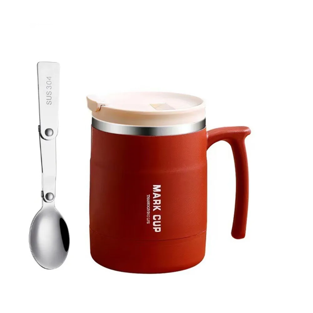 

Double-layer Thermal Coffee Mug Anti-scalding Non-Slip Handle Thermal Cup Large Capacity with Stirring Spoon Insulated Water Cup
