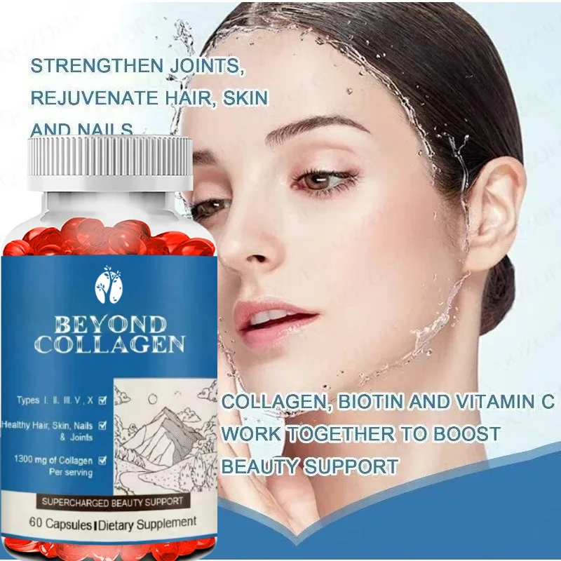 Multi Collagen Capsules - Type I, II, III, V, X Complex Containing Biotin, Vitamins, Hair, Nails, Skin Health, 60 Capsules