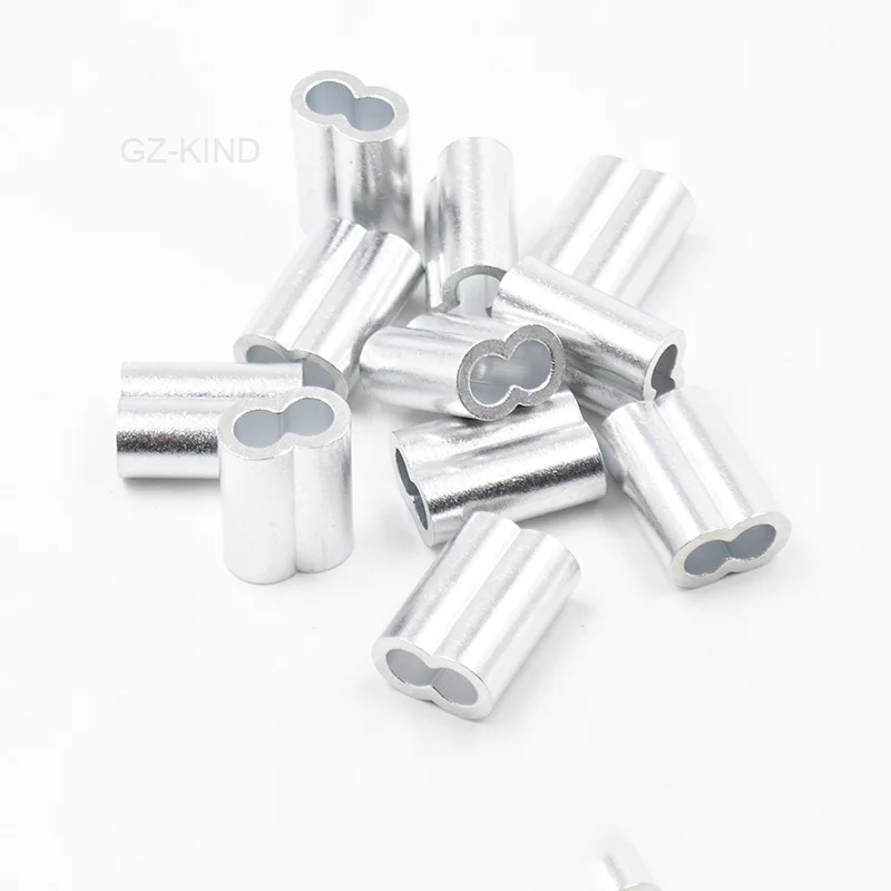 20/50/100 pcs Aluminum Crimping Loop Sleeve Wire Rope Ferrule Double Hole Clamp Diameter 1mm-12mm