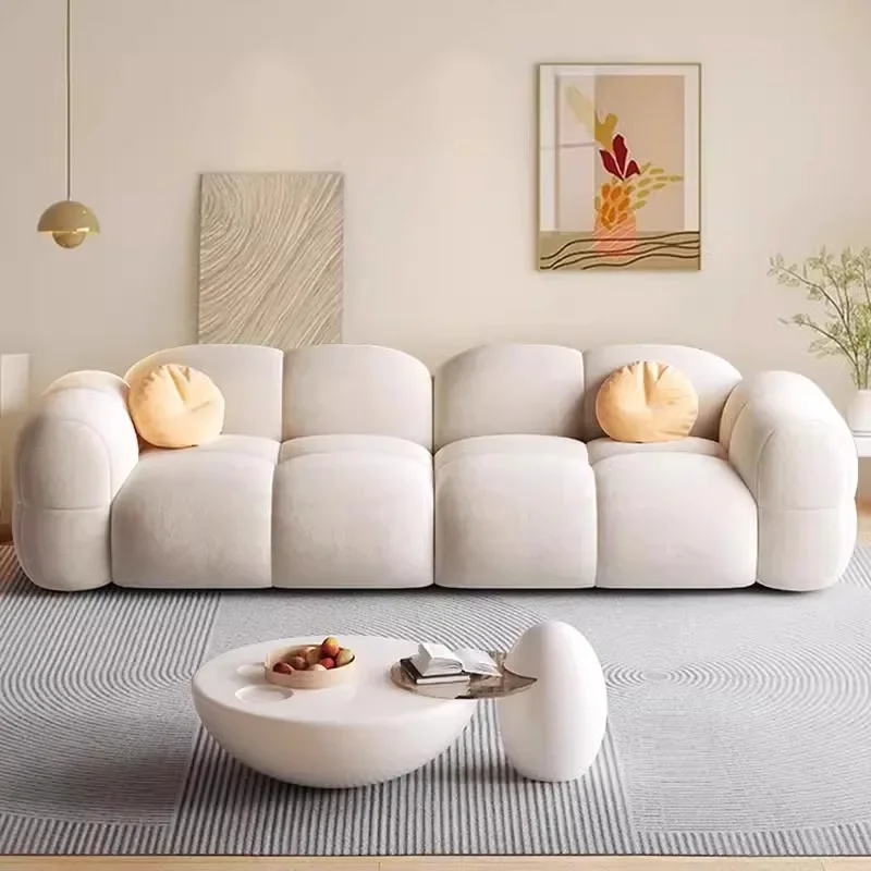 yyhcThe latest cream wind jelly sofa modern simple puff baby velvet sofa small apartment living room lazy sofa