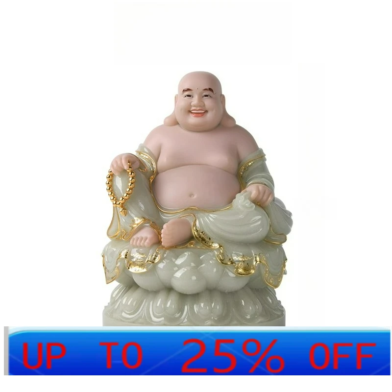 LTT marble Buddha statue household gold inlaid jade temple hall ornament home offering