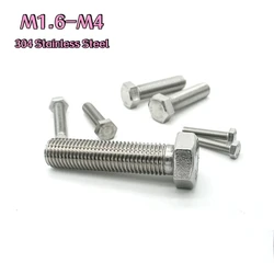 M1.6 M2 M2.5 M3 M4 External Hex Head Bolt 304 A2 Stainless Steel Metric Thread DIN933 Outside External Hexagon Head Screw