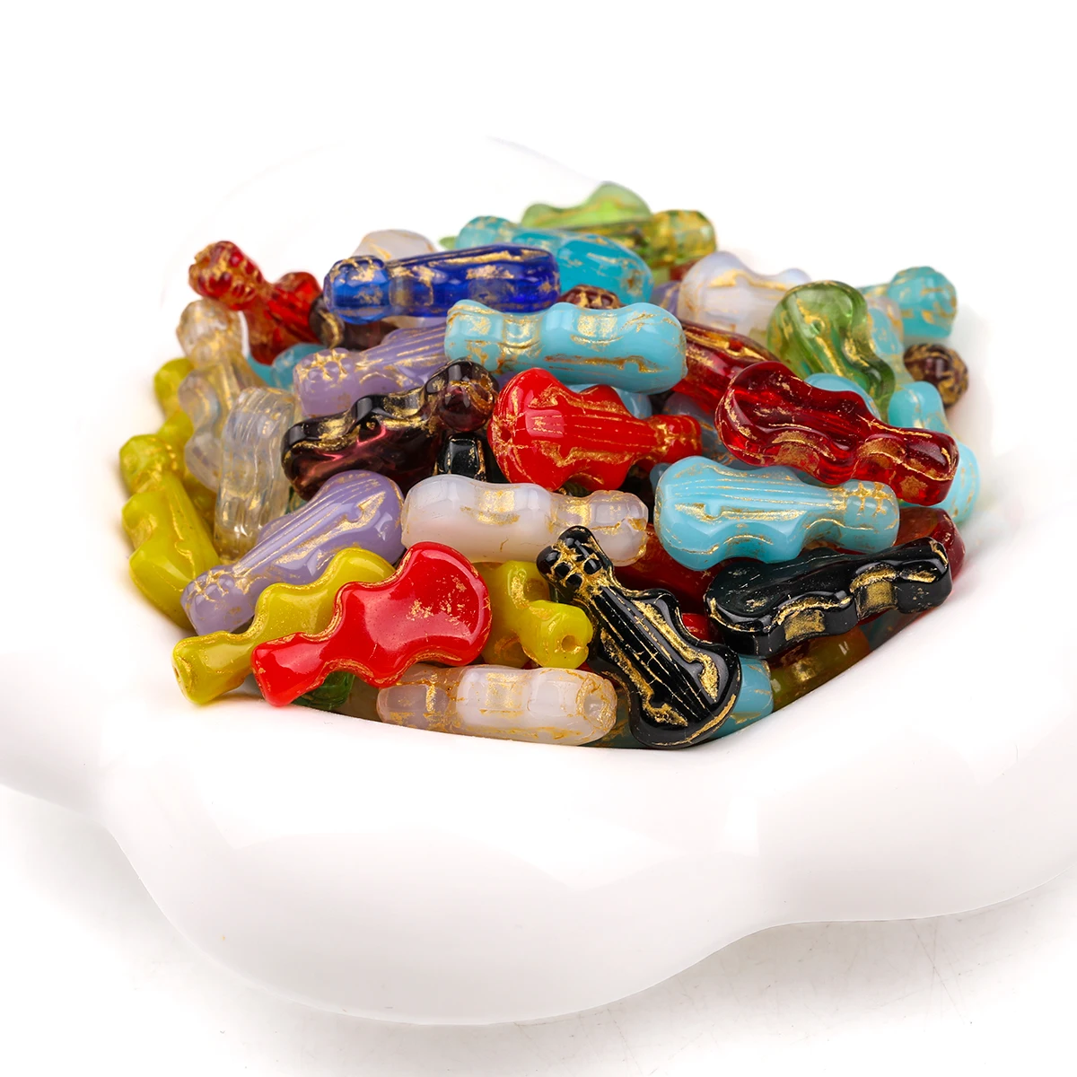 4pcs/8pcs Multicolor Violin shape Czech Glass Beads with 1.2mm Drilled Holes Beads for pen making Loose Spacer Beads