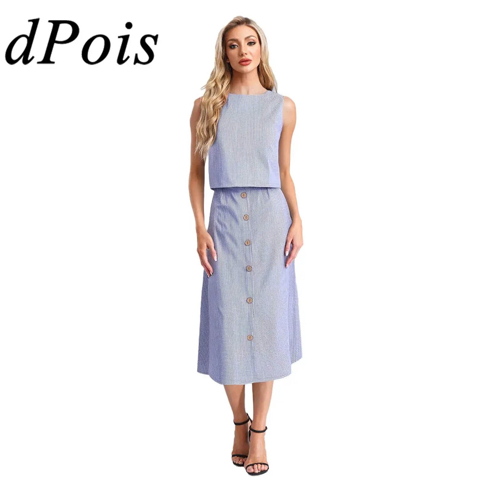 

Женские комплекты юбок, топы без рукавов из 2 предметов с эластичным поясом, юбка на пуговицах, комплект из двух предметов для банкета, свадьбы, повседневной повседневной одежды