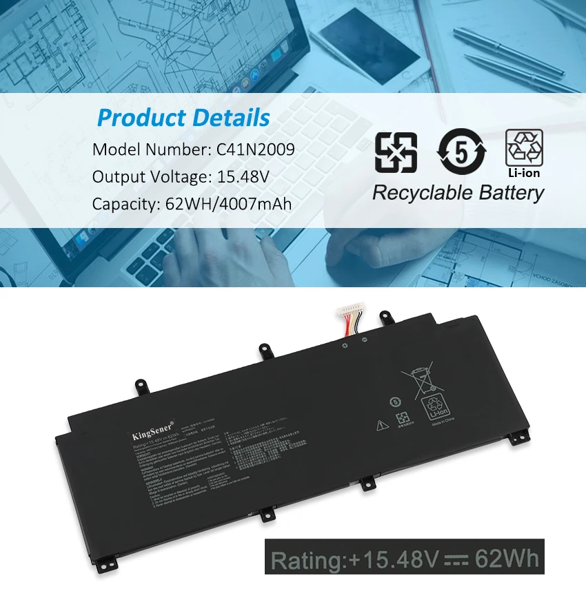 Kings ener c41n2009 Laptop-Akku fรผr asus rog flow x13 pv301 pv301qh gv301 gv301q gv301qc gv301qe gv301qh gv301ra gv301rc 62wh
