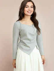 DUSHU Women Spring Long Sleeve Tops Female Slim Elasticity Pink Knitwear Casual Grey Long Sleeve T-Shirts 25DS81124