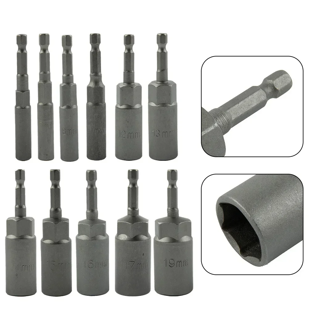 1pc 80mm Length Hex Sockets Sleeve Nozzles Nut Driver Screwdriver  Impact Nut Bolt Drill Bits Socket Wrenches 5.5-19mm