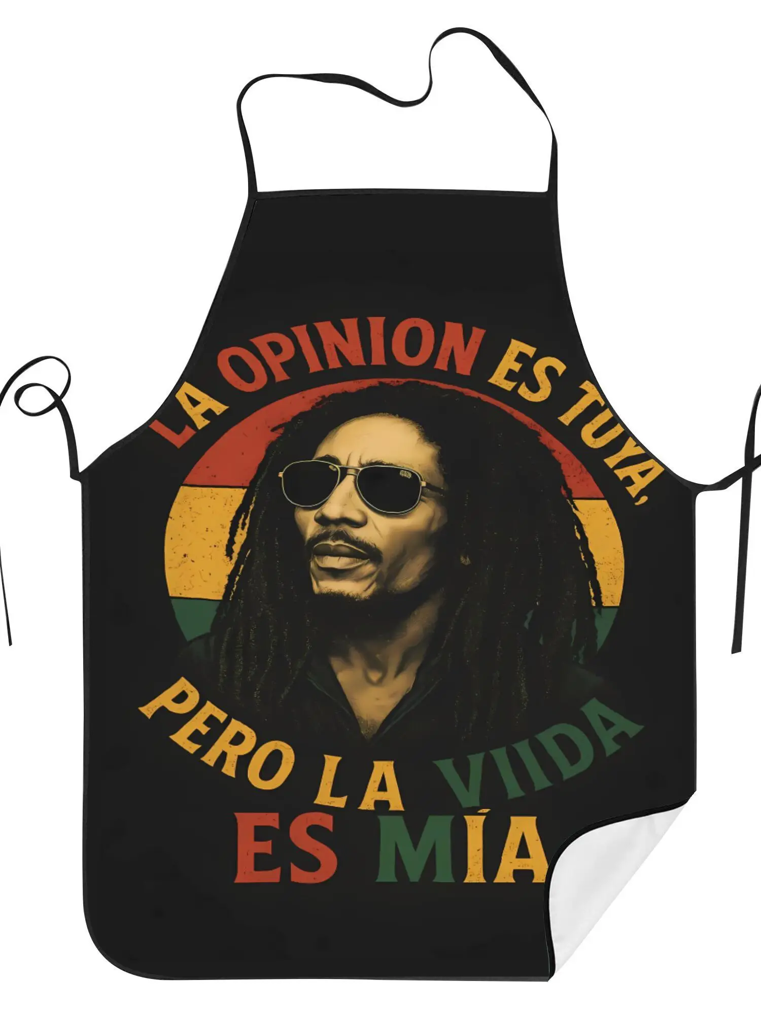 Retro Reggae Style Apron, Rasta Lion Graphic Cooking Bib, Vintage Jamaica Kitchen Decor, Gift for Music Lover Chef