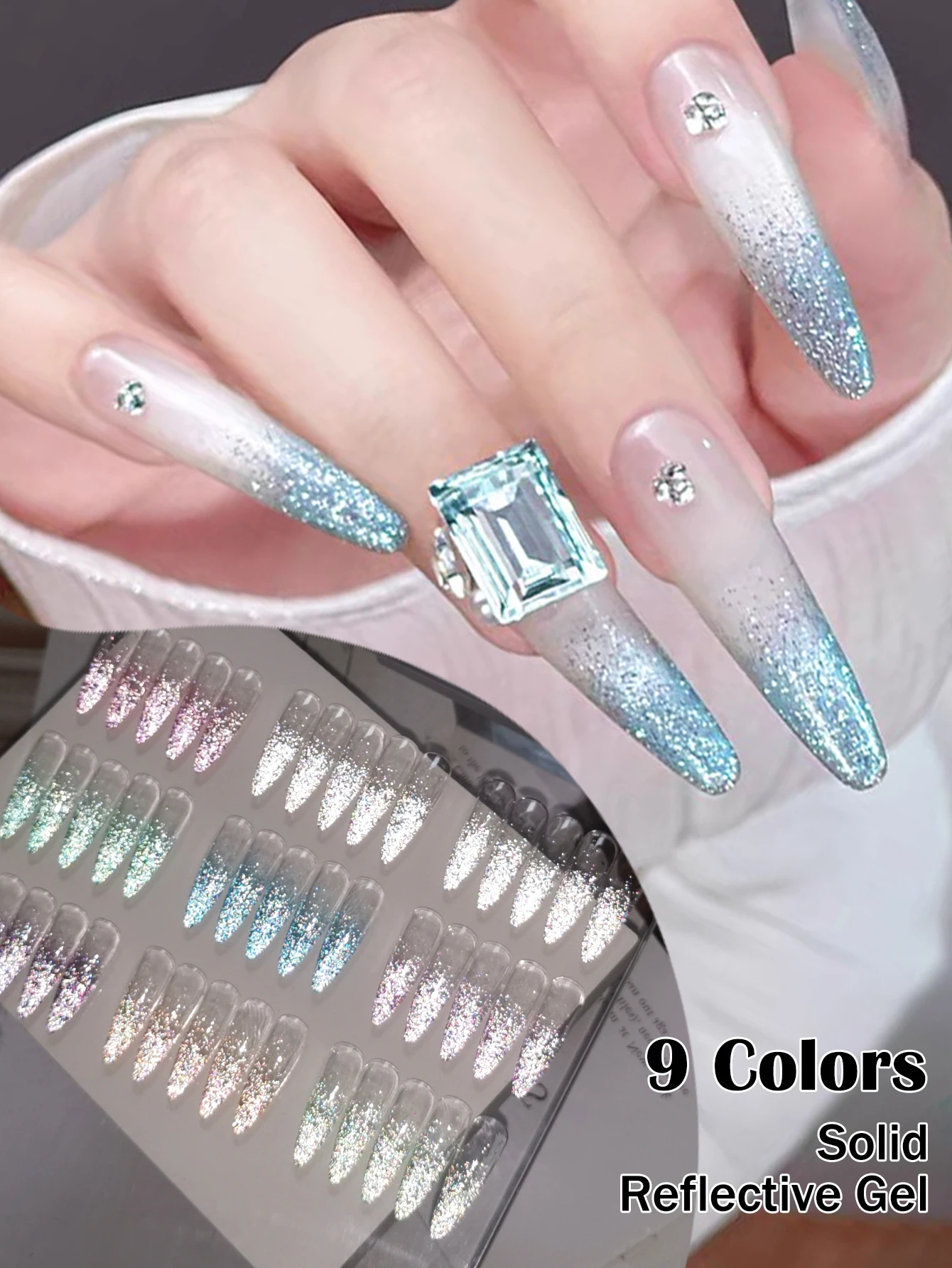 

Mtssii 9-Color Reflective Glittery Reflective Glitter Gel Nine-Frame Dazzling Reflective Solid Nail Polish Gel Bright Nail Art
