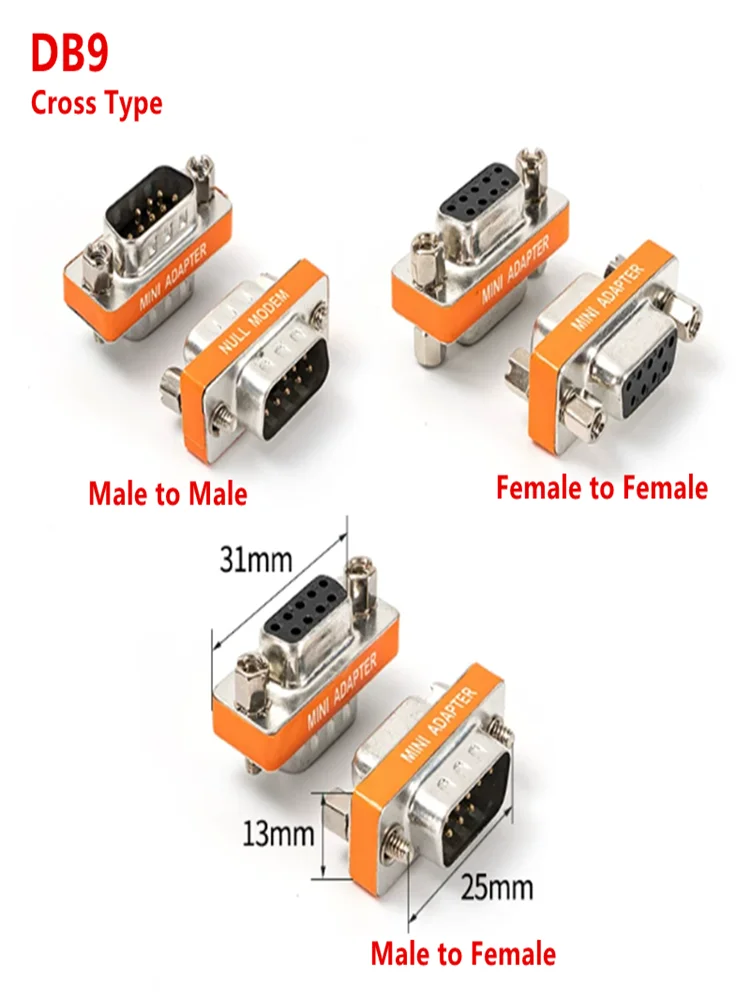1/2/5Pce DB9 9P mini null modem male female crossover adapter RS232 female to female serial port to VGA converter