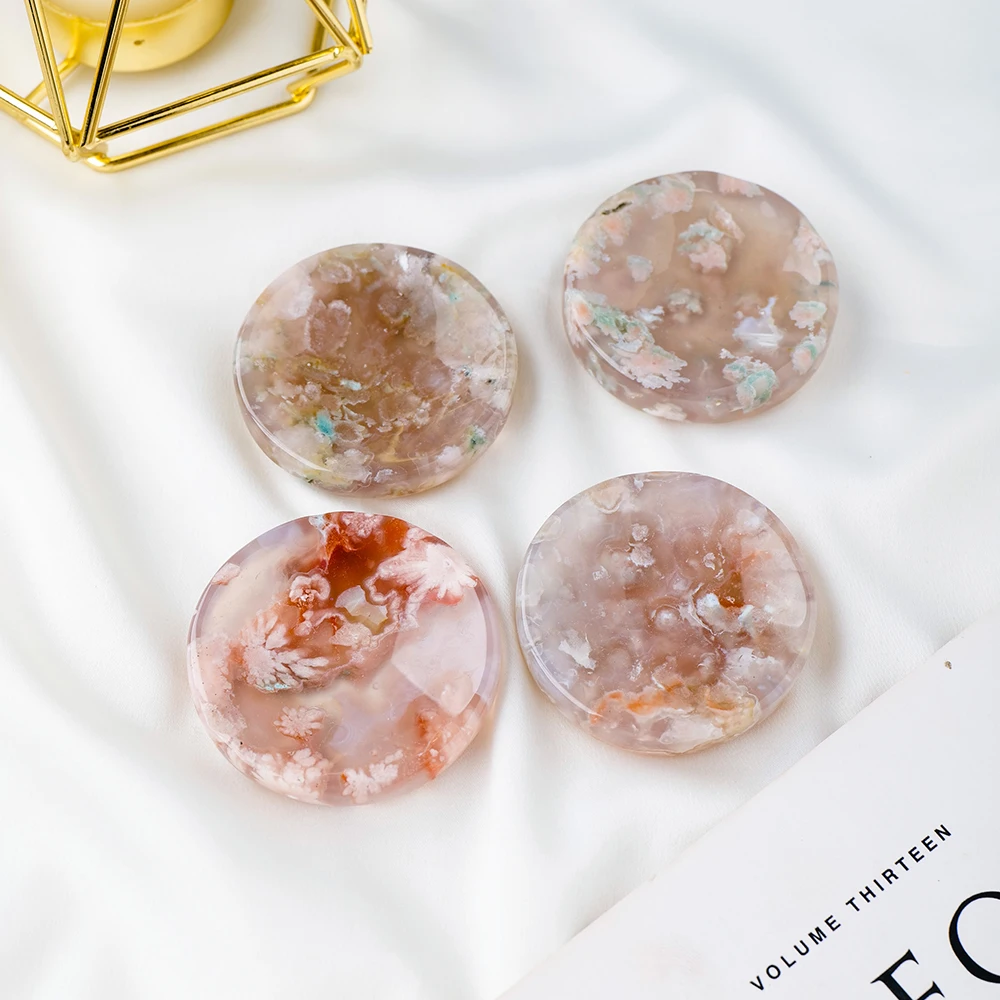 Natural Sakura Agate Cavring Cherry Agate Crystal Bowl Reiki Chakra Healing Crystal Plate Polishing Minerals Home Bowls Decor
