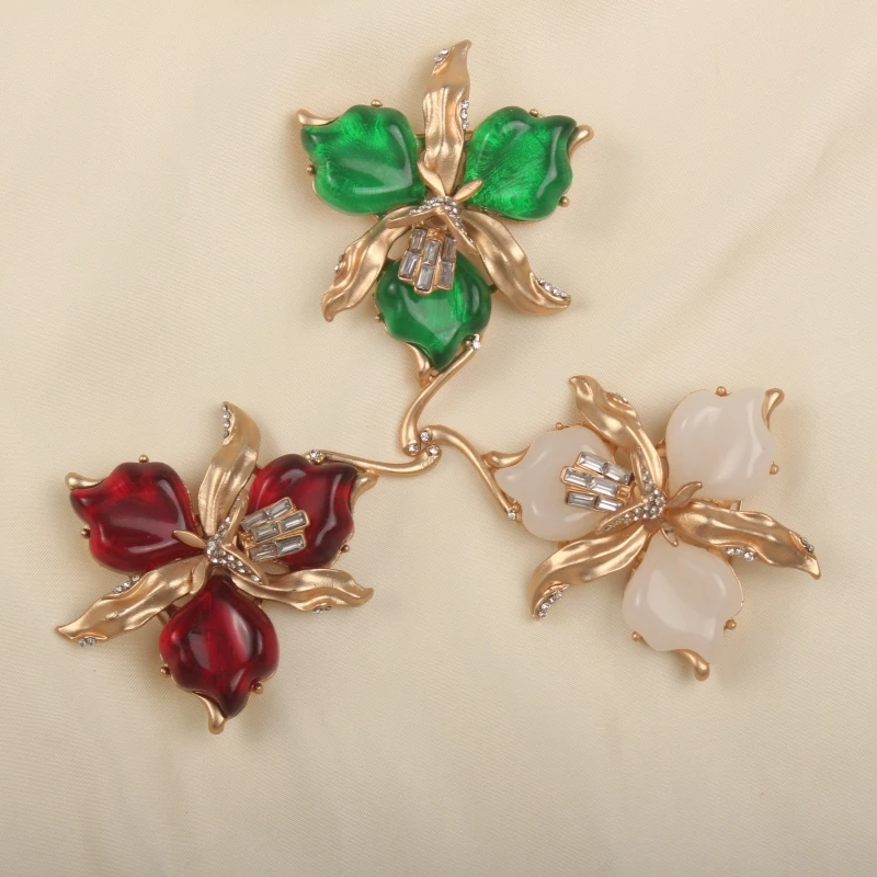 Vintage Broccoli Brooch Exaggerated Antique Style Glass Light Luxury Retro Floral Letter  Solid Men/Women\'s Clothing Accessories