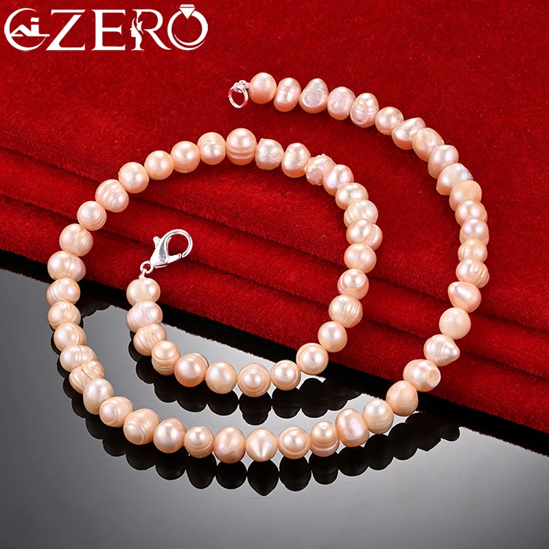 16/18/20 Inch White/Pink/Purple 8mm Artificial Pearl Necklace For Women 925 Sterling Silver Jewelry Wedding Party Accessories