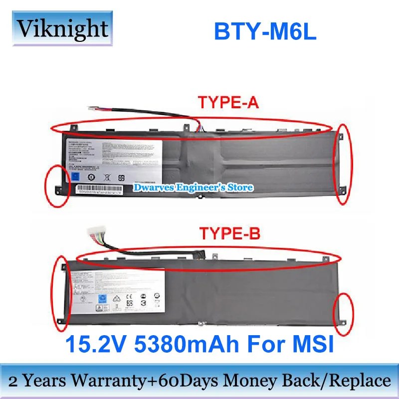 

Genuine BTY-M6L Battery 15.2V 5380mAh 80.25Wh For Msi MS-17G1 Creator 17 A10SE ELITEBOOK 850 G1 GE63 GS65 GS75 Prestige 15 A10SC