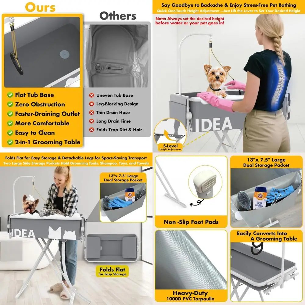 

Портативная ванна и стол для ухода за собаками 2-в-1, складная станция для мытья домашних животных диаметром 33 дюйма для маленьких и средних собак, кошек, приподнятые ванны для летучей мыши