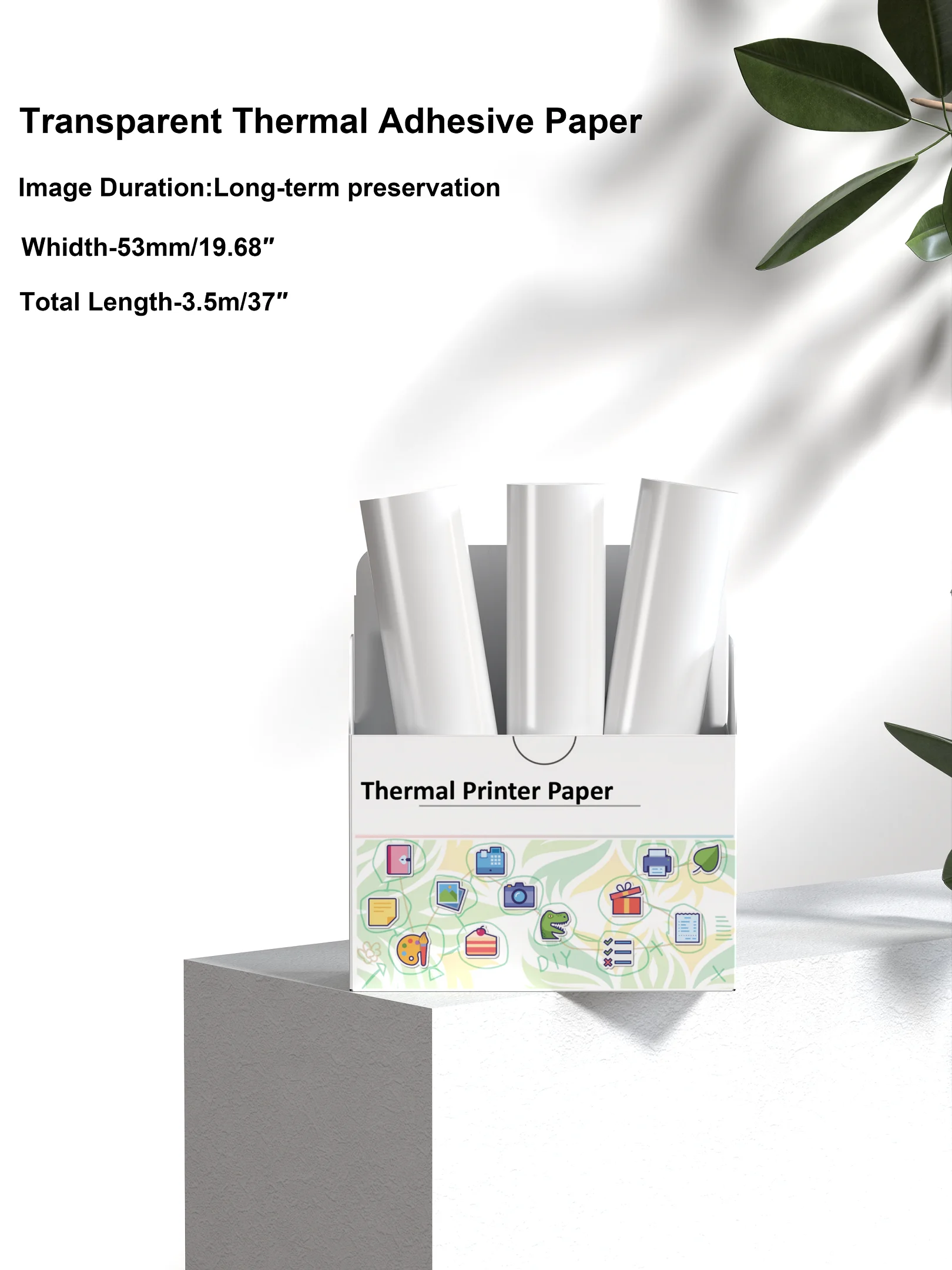 Transparent printer paper Thermal paper mini label sticky paper adhesive paper for learning and office Art DIY for M02 T02 3Roll