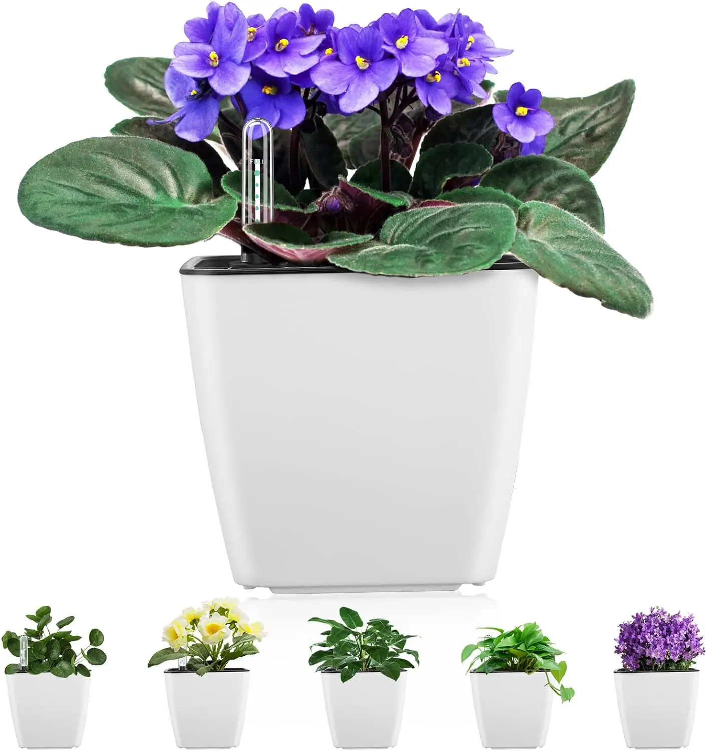 

Self Watering Planters for Indoor Plants : 5 inch 6 Pack White Planter with Water Level Indicator African Violet Self Wa