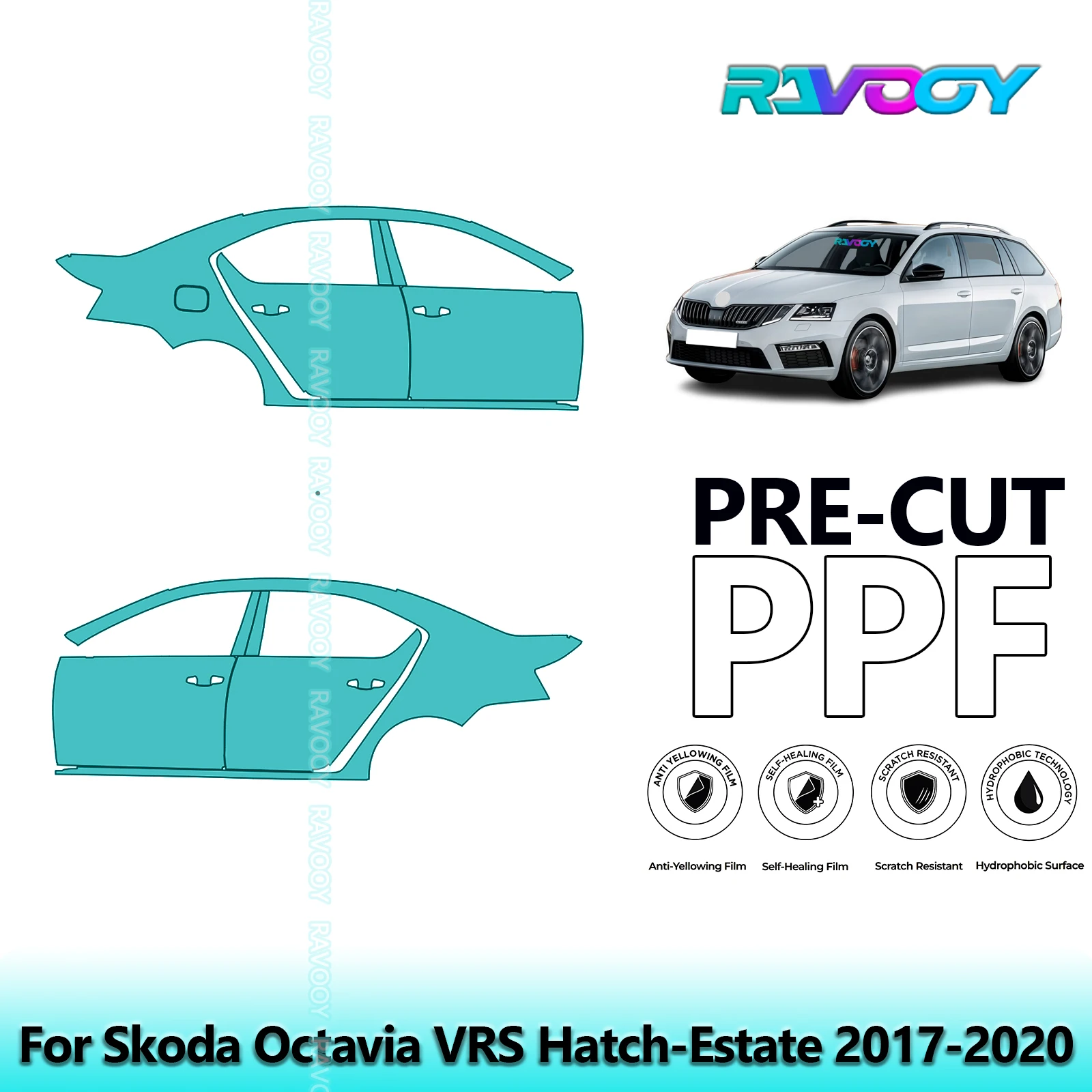

For Skoda Octavia VRS Hatch-Estate 2017-2020 8.5mil Clear Matte Pre-Cut PPF Door & A/B Pillar Kit TPU Paint Protection Film Set