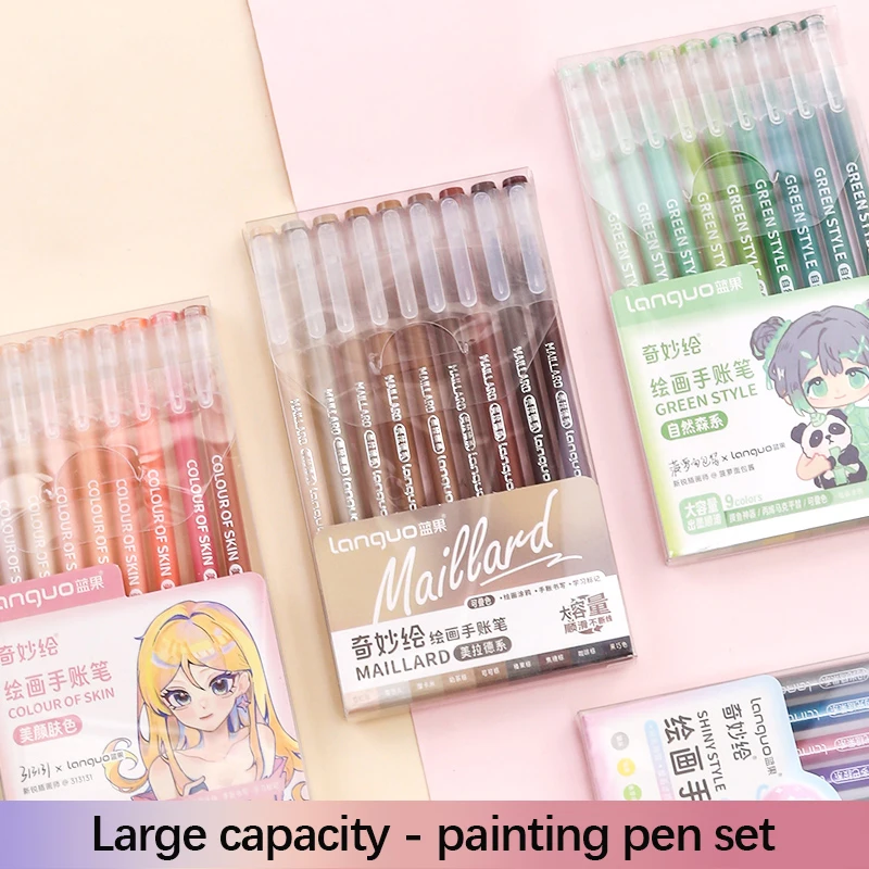 9Pcs Kawaii Morandi Gray Pens Set Multi Color Gel Ink Pens Vintage Marker Liner Ballpoint Pen School Office Stationery Gift Pen