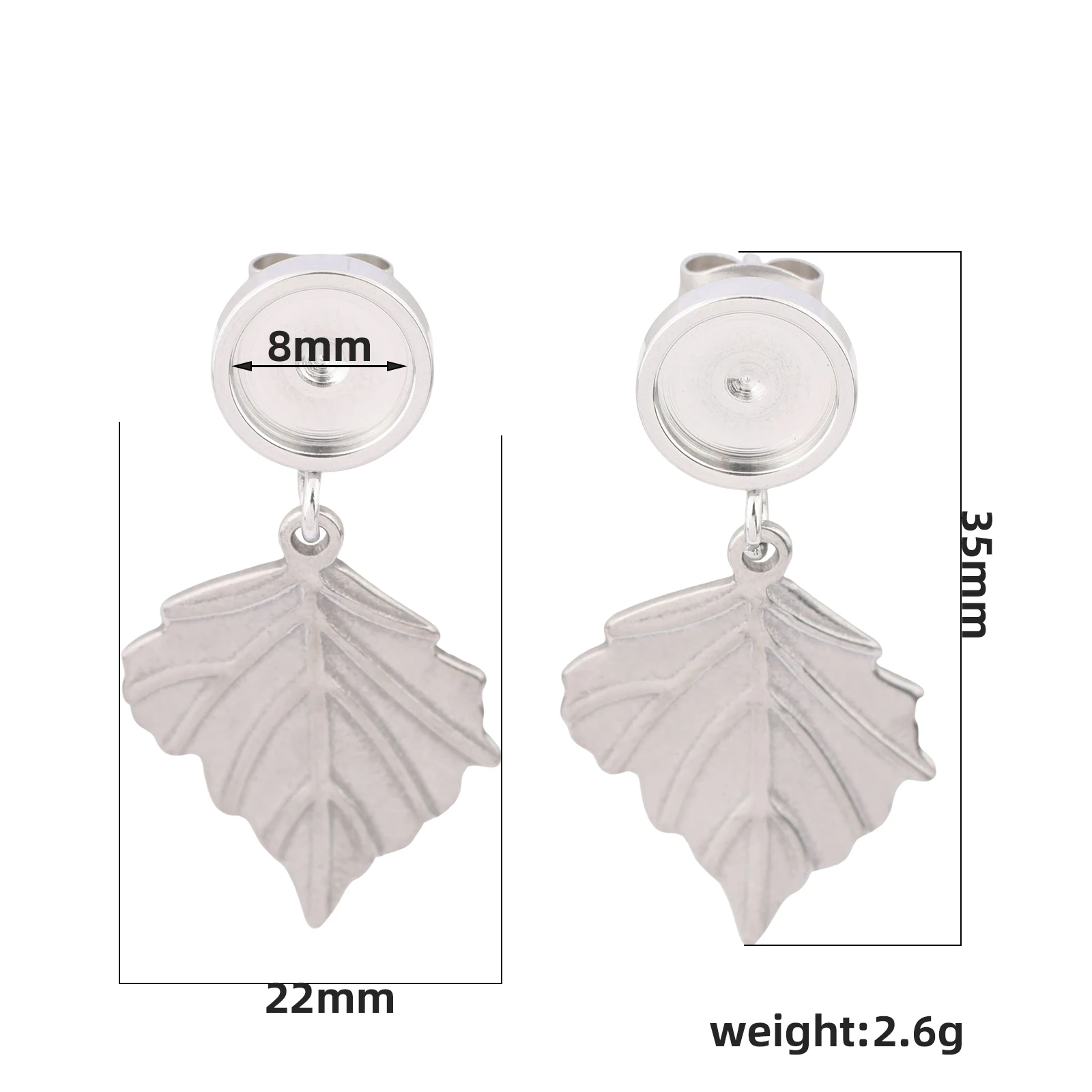 6pcs Stainless Steel Leaf Dangle Earring Studs for DIY Jewellery