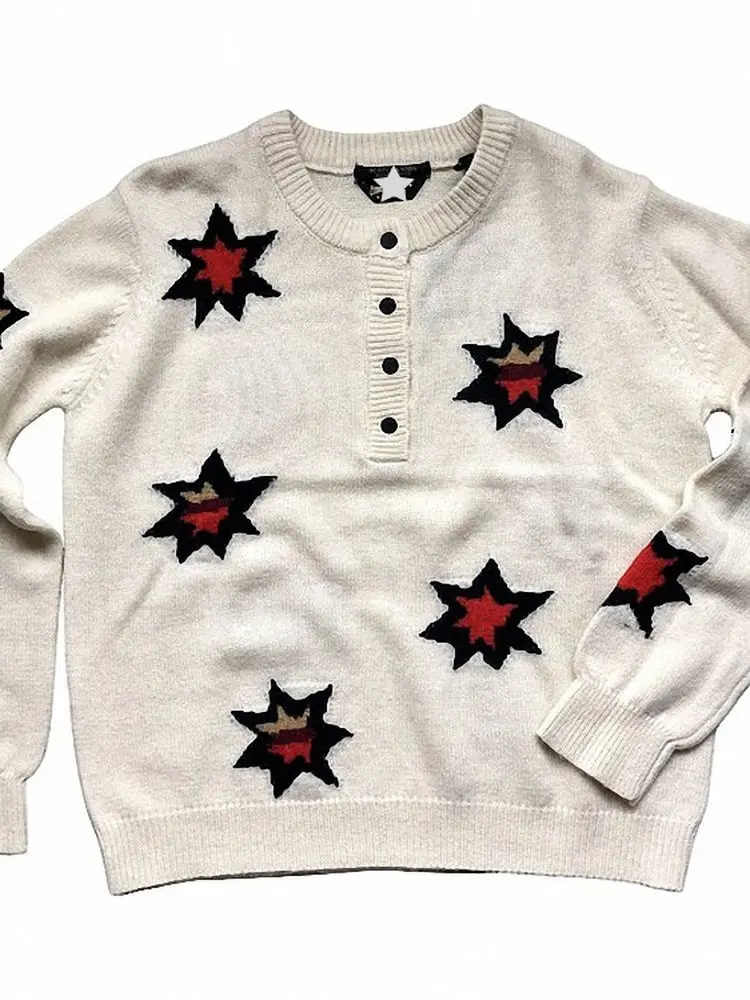 الخريف الشتاء محبوك سترة صوفية المرأة العلوي المطرزة نجمة خماسية زرر 42% الصوف 0% اللاما الشعر سترة