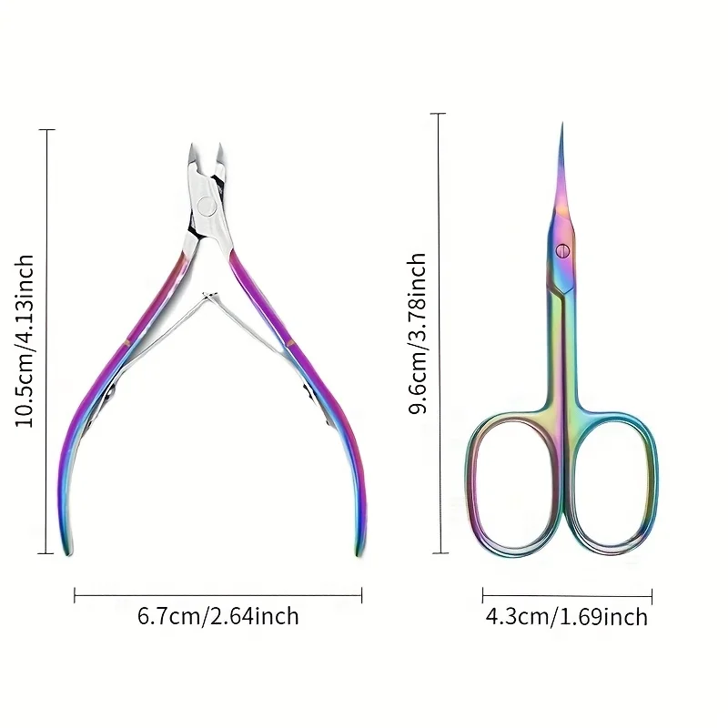 2pcs Set Color Titanium Stainless Steel Professional Nail Care Set Rainbow Manicure and Pedicure Kit Cuticle Nippers