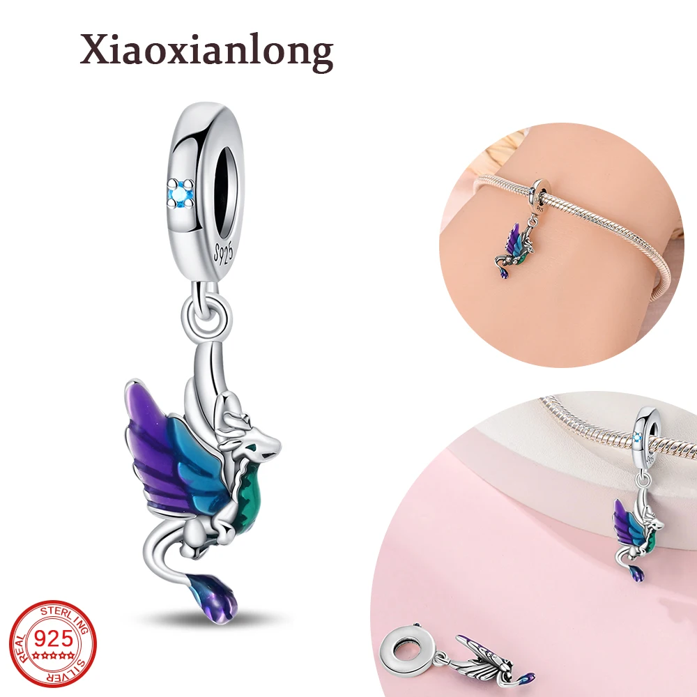 Charm 925 Sterling Silver Purple Blue Fairy Dragon Pendant Necklace Simple And Stylish Fit DIY Bracelet Jewelry Accessories